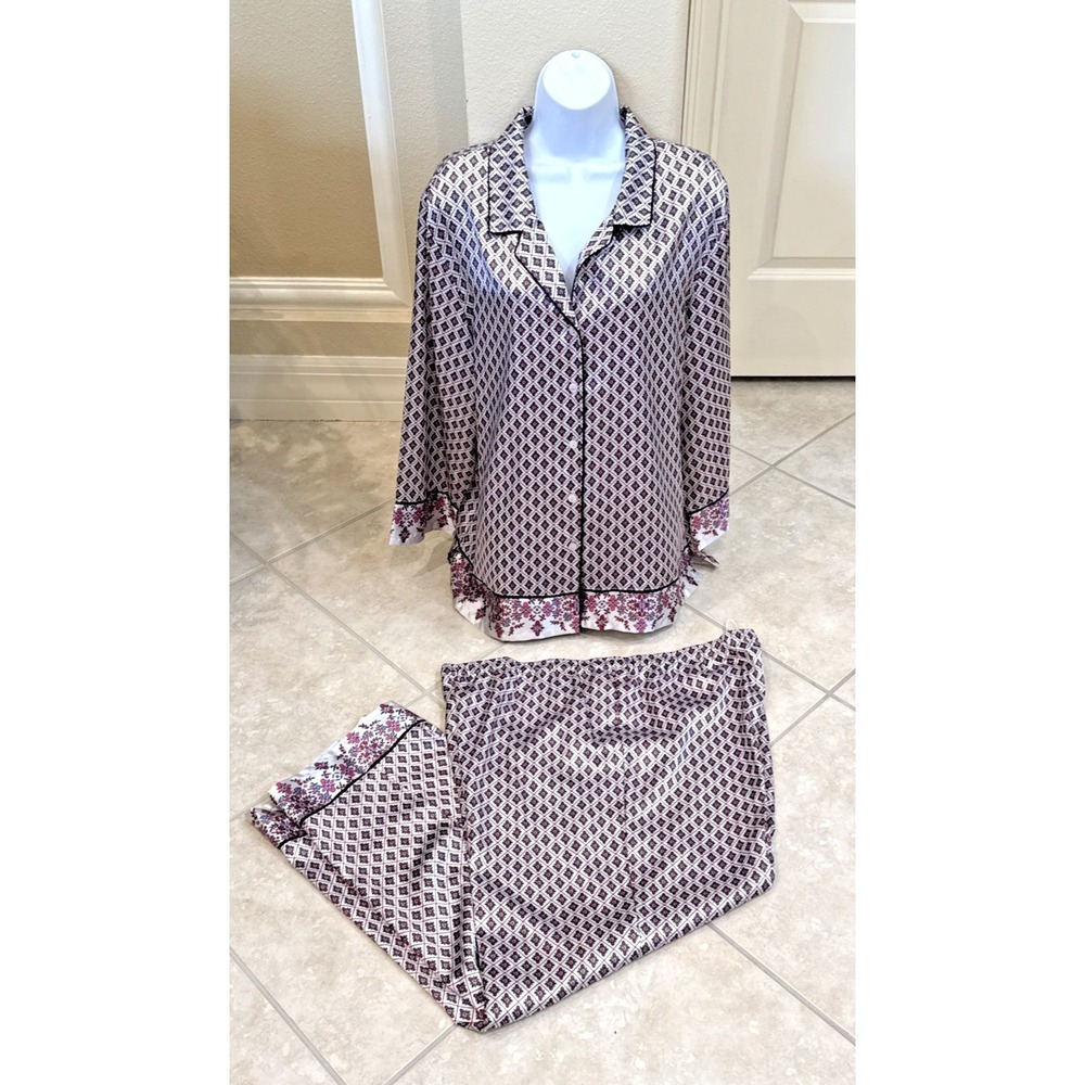 Thalia Sodi PJ‎ Set Long Sleeve Pajamas Set Sz XXL Satin Geometric Loungewear